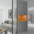Modern Interior Partition Design With Gray Panel And Orange Lighting Niche