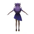 Woman With Purple Hair Wearing White Top And Purple Skirt With Hair Accessory