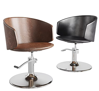 Brown and Black Leather Bar Stools with Metal Base and Swivel Function 3d model