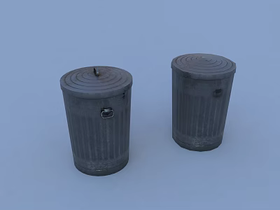 Two Gray Metal Trash Cans As Public Facilities In Outdoor Areas 3d model