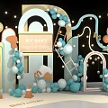 Baby Birthday Party Decorations With Pastel Balloons Arch And Fairy Lights