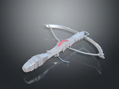 Futuristic Silver Crossbow With Metallic Body Red Accents And Mechanical Design 3d model