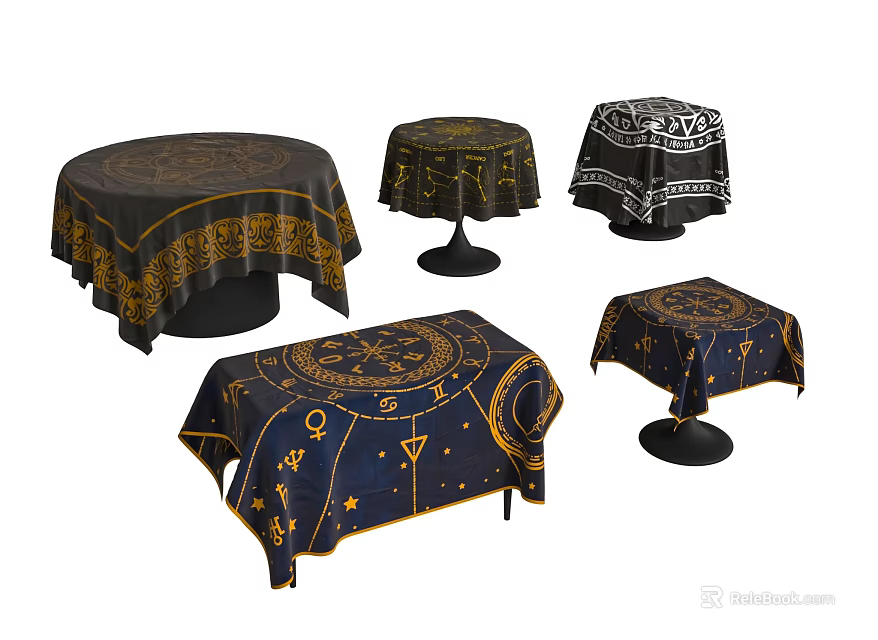 Entertainment Table with Decorative Tablecloths in Various Patterns for Home Entertainment 3d model 