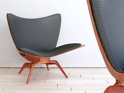 Modern Interior Accent Chair with Curved Black Mesh Backrest and Wooden Legs 3d model