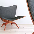 Modern Interior Accent Chair with Curved Black Mesh Backrest and Wooden Legs