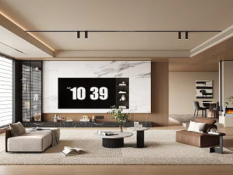No main light living room TV background wall sofa coffee table combination fireplace wall dining seat decoration 3d model
