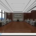 Modern Hotel Public Lounge Area With Spacious Wooden Flooring Sofas And Decorative Painting