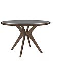 Modern Round Dining Table with White Marble Top and Wooden Triangular Legs 3d model