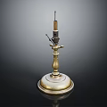 Vintage Brass Decorative Object with Tall Stem Ornate Base on Reflective Black Surface