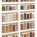 Transparent Airtight Spice Jars For Kitchen Storage With Various Spices And Grains