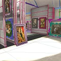 Framed Oil Paintings In Storage Area With Metal Racks And Multiple Artworks