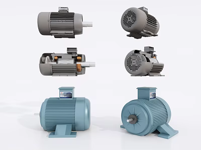Industrial Electric Motors With Various Designs Different Angles And Mechanical Components 3d model