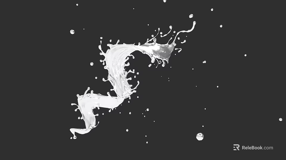 Elegant Jewelry Design With White Liquid Splash And Small Droplets On Black Background 3d model 
