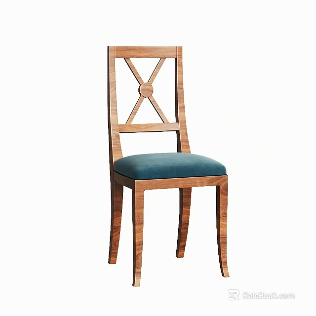 Elegant Leisure Chair With Wooden Frame Blue Upholstered Seat And X Shaped Backrest Design 3d model 