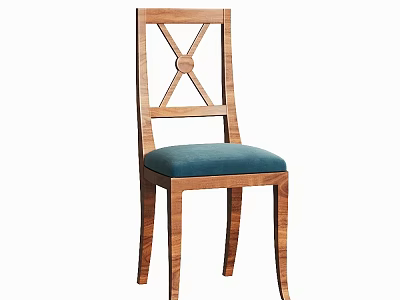 Elegant Leisure Chair With Wooden Frame Blue Upholstered Seat And X Shaped Backrest Design 3d model