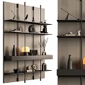 Modern Multi Layered Bookshelf Design With Decorative Vases Sculptures And Lamps