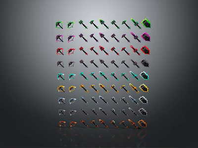 Various Colored And Styled Axes Arranged In Grid Pattern Collection 3d model