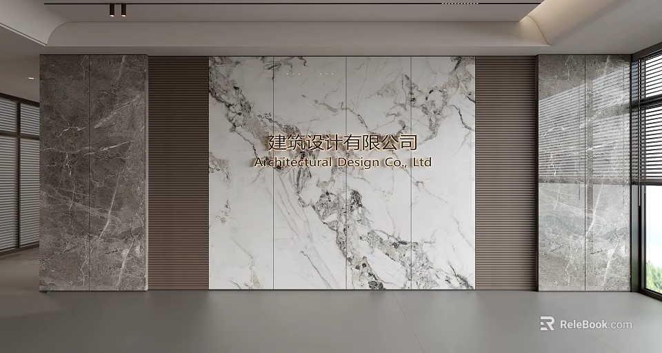 Elegant Marble Feature Wall With Natural Veins In Modern Interior Design 3d model 