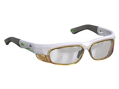 Protective Safety Glasses With White Frame Clear Lenses And Green Accents 3d model