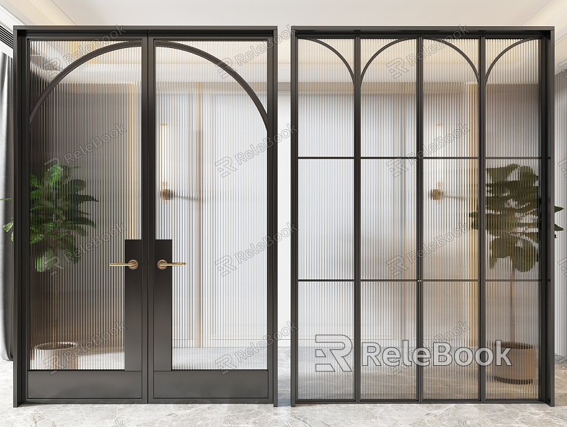 Modern double door glass sliding door combination model