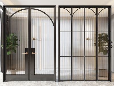 Modern double door glass sliding door combination 3d model