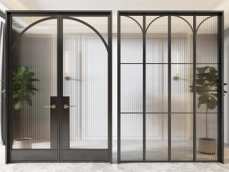 Modern double door glass sliding door combination 3d model