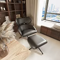 Modern Living Dining Room Interior Design With Black Leather Sofa Bookshelf Pendant Lights And Green Plants