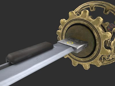 Intricate Steampunk Sword Featuring Golden Gear Decoration Silver Blade And Black Hilt 3d model