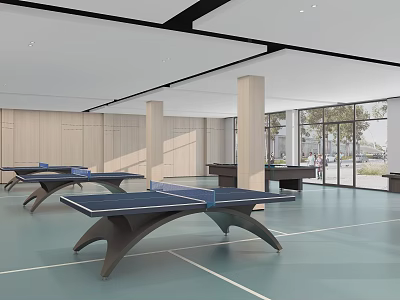 Modern Indoor Sports Hall With Table Tennis Tables And Natural Light 3d model