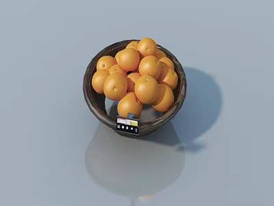 Ripe Fresh Oranges Filled in Dark Bowl on Smooth Reflective Surface 3d model