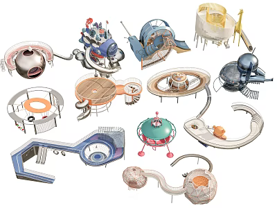 Innovative Playground Equipment With Diverse Shapes Slides Climbing And Interactive Structures 3d model