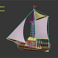 Wooden Sailboat Model With White Sails Mast Small Flag And Wooden Hull