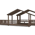 Wooden Covered Outdoor Pavilion Deck With Multiple Roofs And Railings