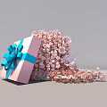 Romantic Pink Gift Box With Blue Bow And Scattered Pink Flowers Photo Spot
