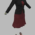 Elegant Black Blazer With Red Polka Dot Skirt And Black High Heels Ensemble