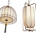 Oriental Style Chandeliers with Different Shapes White Lampshades and Lotus Bird Decorations
