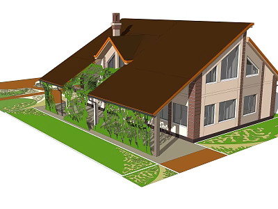 Modern single-family villa country house 3d model