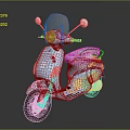 Light Blue Scooter with Transparent Windshield Rearview Mirrors Pink Patterned Seat and Rounded Body Design
