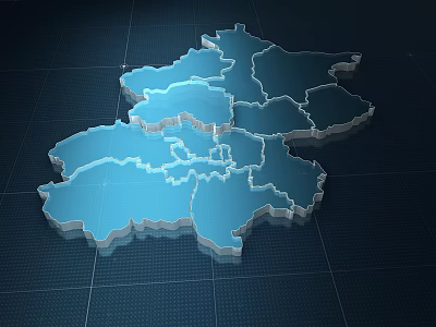 Blue 3D Map Model With Administrative Divisions On Dark Grid Background 3d model