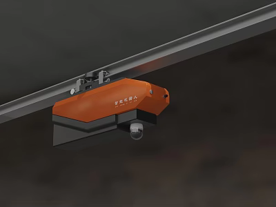 Orange Smart Machine With Camera Sensor Mounted On Track For Industrial Inspection 3d model