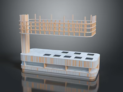 Modern Coffee Table With Wooden Frame White Tabletop And Black Accent Squares 3d model