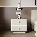 Modern Bedroom Bedside Table With Two Drawers Decorative Figurine And Hanging Lamp