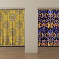 Vibrant Yellow and Blue Purple Curtains With Intricate Decorative Patterns For Home Interior
