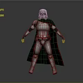 Armored Character In Helmet With Black Cape Red Trim And Metallic Armor Standing