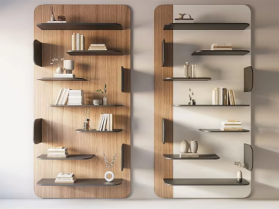 Modern Wooden And White Wall Cabinets With Tiered Shelves Books And Decorative Items 3d model