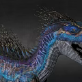 Fierce Dinosaur With Blue Purple Scaly Skin Spiked Back Open Mouth And Sharp Teeth