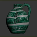 Green And White Striped Ceramic Pitcher With Decorative Pattern For Daily Use 3d model