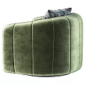 Green Velvet Single Seater Sofa With Rounded Arms And Snake Pattern Cushion 3d model