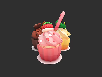 Assorted Colorful Cupcakes With Strawberry Chocolate Toppings And Vibrant Decorations 3d model