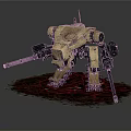 Tan Armored Smart Machine With Mechanical Arms And Tactical Weapons On Rocky Base